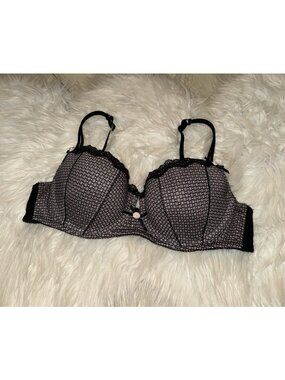 Vintage Hunkemoller Balconette Bra Lined Underwire Printed Womens UK 36A Black